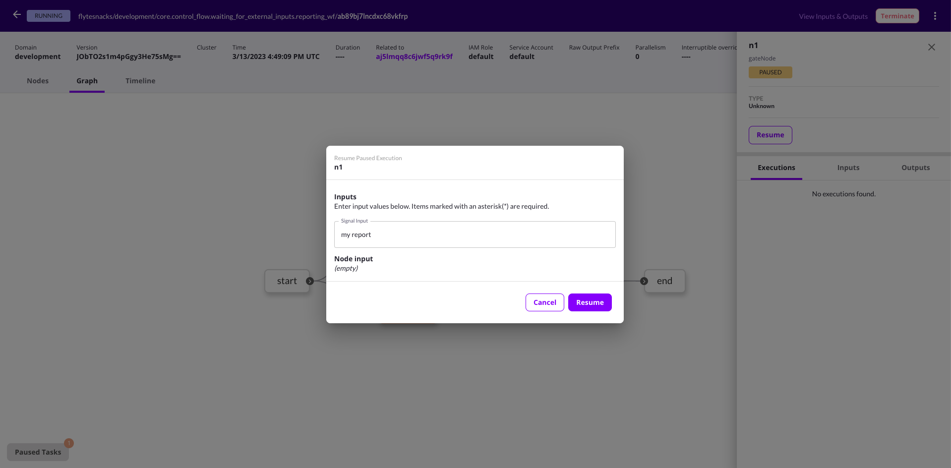 Reporting workflow wait for input form